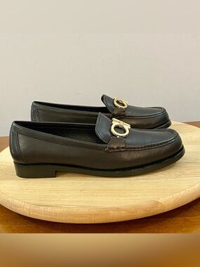 Salvatore Ferragamo Gancini Loafers Reversible Buckle Silver/Gold 6C Authentic